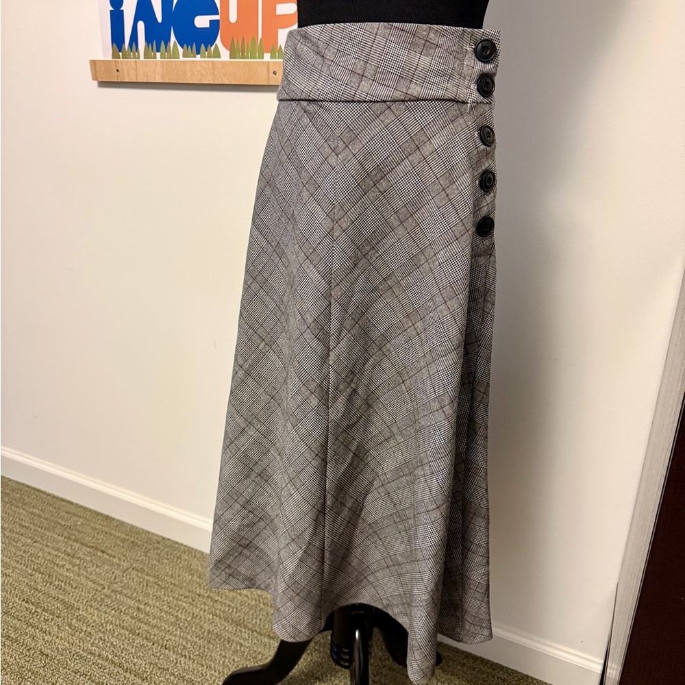 Zara Black and White Plaid Midi Skirt